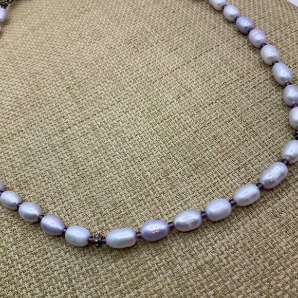 Freshwater Pearl Cultured Lavender Lilac Silver Tone Beaded Collar Necklace